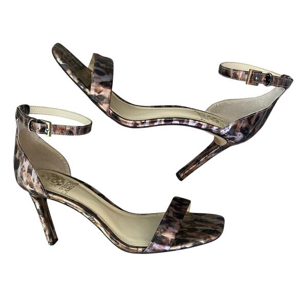 VINCE CAMUTO Ankle Strap Patent Leather Heels Leopard Print Size 7.5 Open Toe - Picture 6 of 13